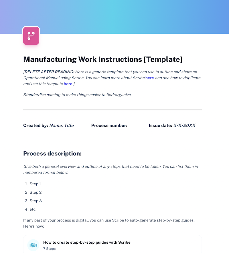 Manufacturing Work Instructions Template Scribe